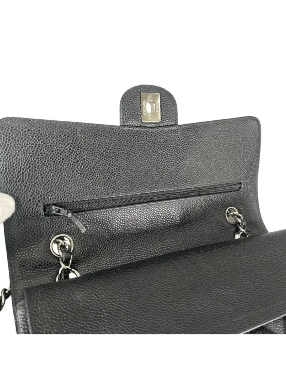 Chanel Shoulder Bag Quilted 25 Silver Chain Black